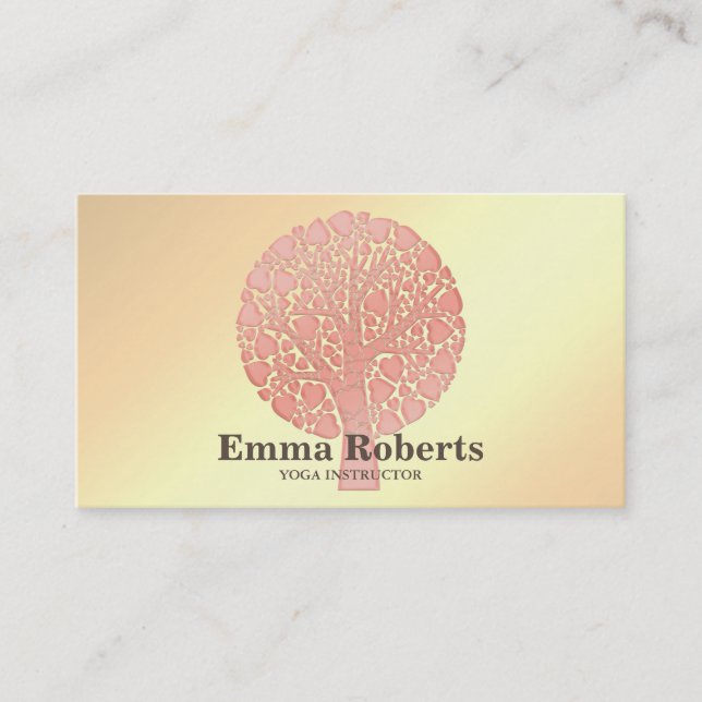 Elegant Yoga Instructor Rose Gold Tree Business Ca Business Card (Front)