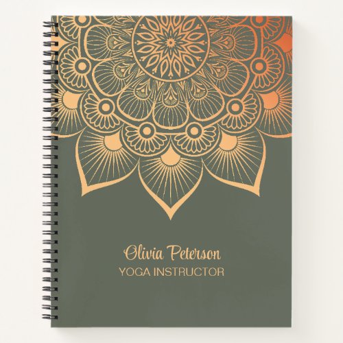 Elegant Yoga Instructor Sage Green Mandala Notebook