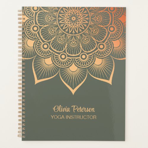 Elegant Yoga Instructor Sage Green Mandala Planner