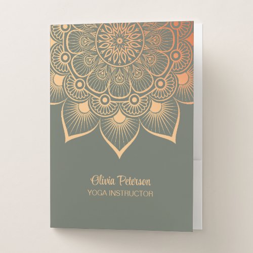 Elegant Yoga Instructor Sage Green Mandala Pocket Folder