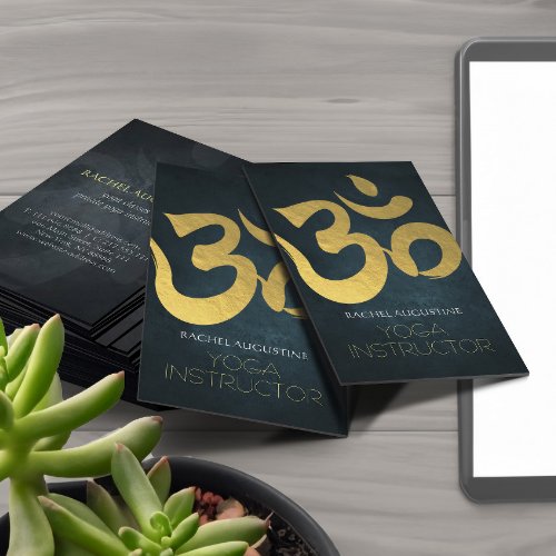 Elegant Yoga Instructor Studio Gold Foil Om Symbol Business Card