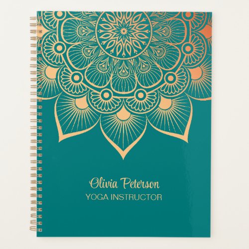 Elegant Yoga Instructor Turquoise Mandala Planner