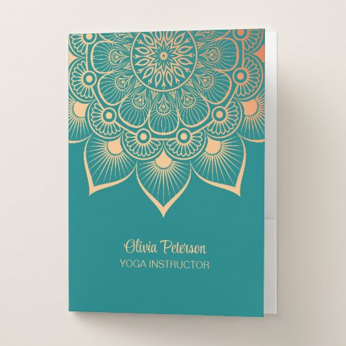 Elegant Yoga Instructor Turquoise Mandala Pocket Folder