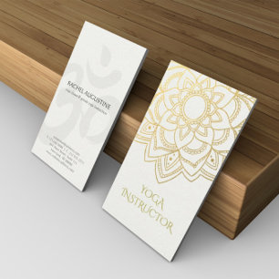 Elegant YOGA Instructor White Gold Floral Mandala Business Card