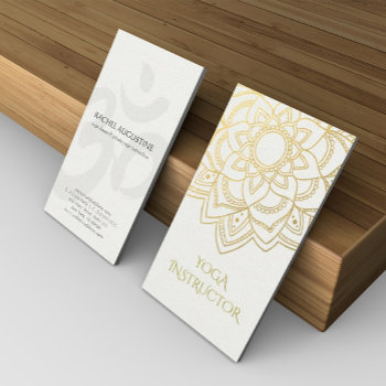 Elegant Yoga Instructor White Gold Floral Mandala Business Card by ReadyCardCard at Zazzle