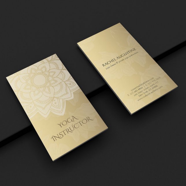 Elegant YOGA Instructor White Gold Floral Mandala Business Card