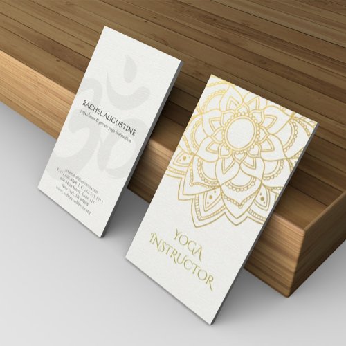 Elegant YOGA Instructor White Gold Floral Mandala Business Card