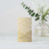 Elegant YOGA Instructor White Gold Floral Mandala Business Card (Standing Front)