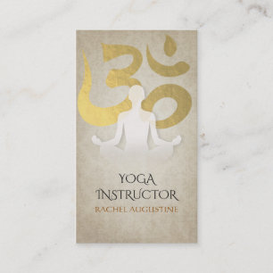 Elegant Yoga Meditation Pose Gold Foil Om Symbol Business Card