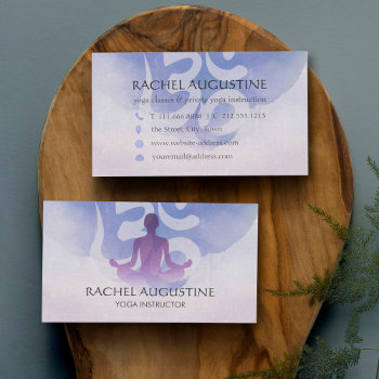 Elegant Yoga Meditation Pose Om Symbol Watercolor Business Card by ReadyCardCard at Zazzle