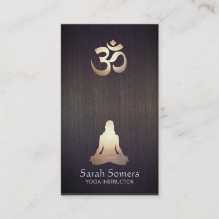Elegant Yoga Meditation Pose Om Symbol Wood Look Business Card