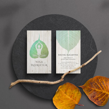 Elegant Yoga Meditation Posture With Bodhi Leaf Business Card by ReadyCardCard at Zazzle