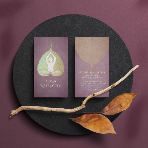 Elegant Yoga Meditation Posture with Bodhi Leaf Business Card