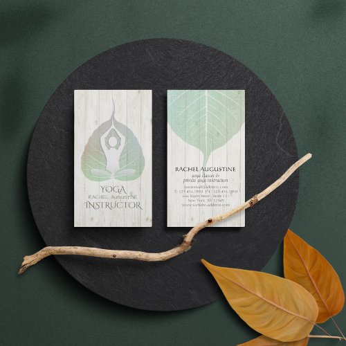 Elegant Yoga Meditation Posture with Bodhi Leaf Business Card