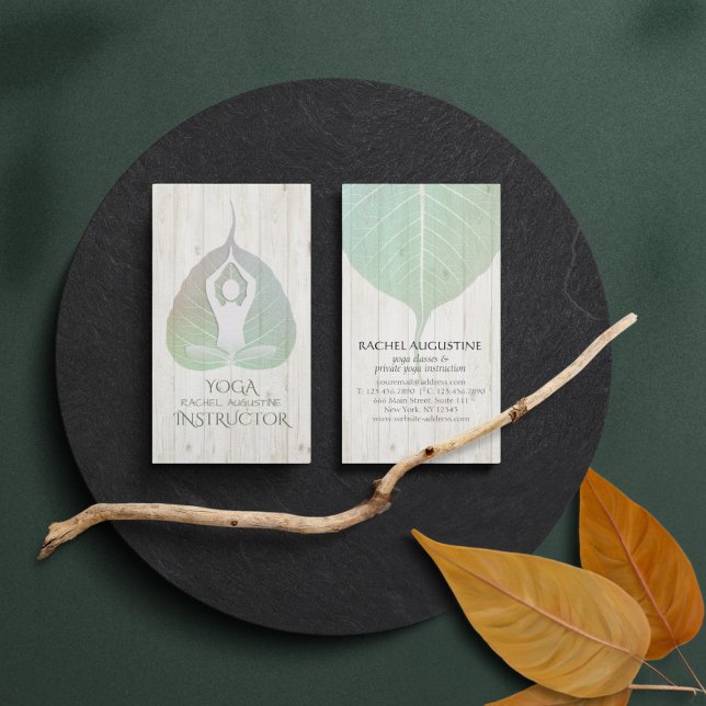 Elegant Yoga Meditation Posture with Bodhi Leaf Business Card (Creator Uploaded)