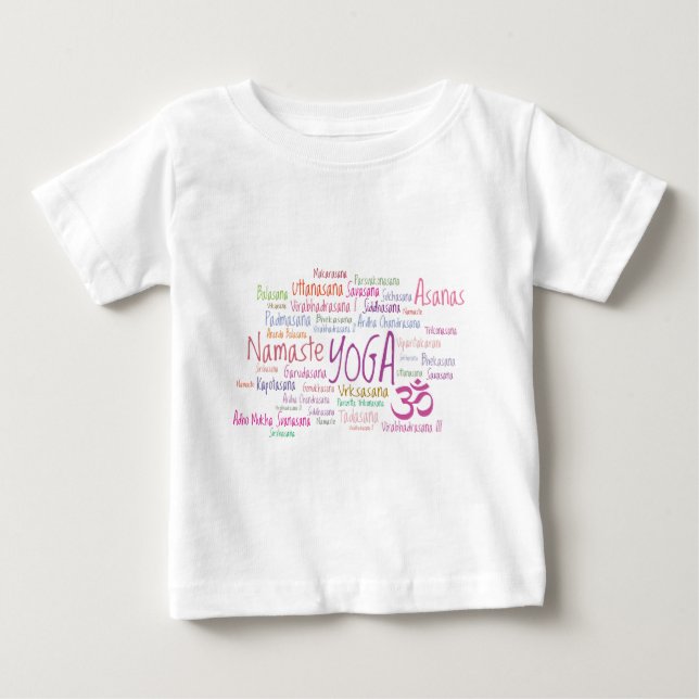Elegant Yoga Poses Pink and Purple Pattern Asanas Baby T-Shirt (Front)
