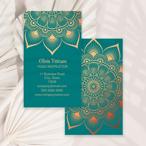 Elegant Yoga Teacher Turquoise Mandala Busines Business Card