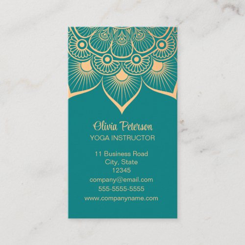 Elegant Yoga Teacher Turquoise Mandala Busines Business Card
