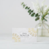 Elegant Yoga White Gold Floral Om Symbol Mandala Business Card (Standing Front)