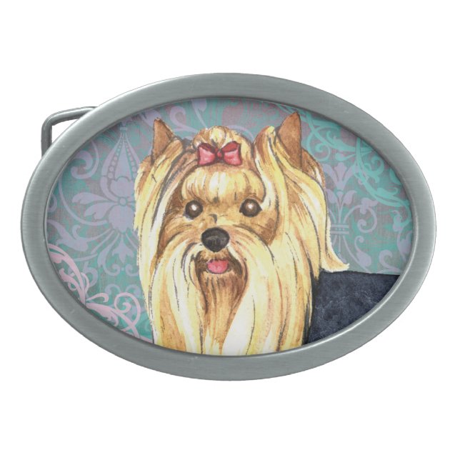 Elegant Yorkie Oval Belt Buckle (Front)