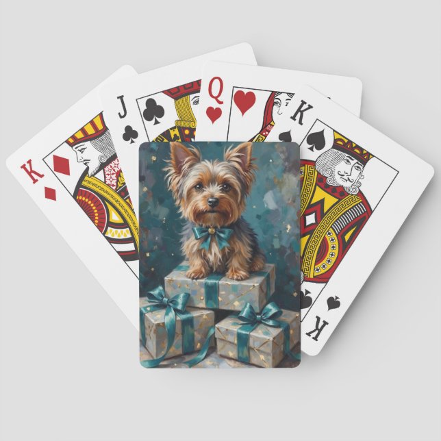 Elegant Yorkshire Terrier Dog Holiday Gift Stack Poker Cards (Back)