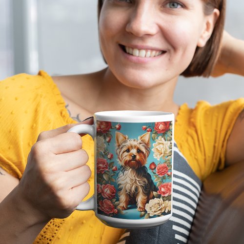 Elegant Yorkshire Terrier Portrait Rose Garden Coffee Mug