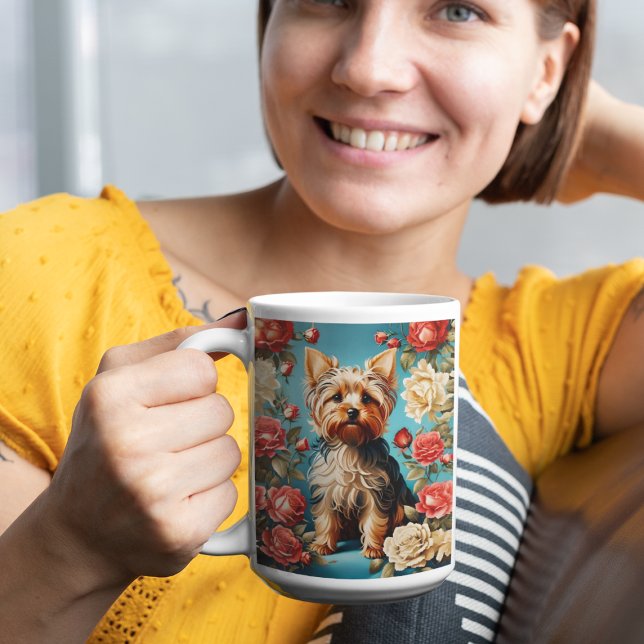 Elegant Yorkshire Terrier Portrait Rose Garden Coffee Mug (Creator Uploaded)