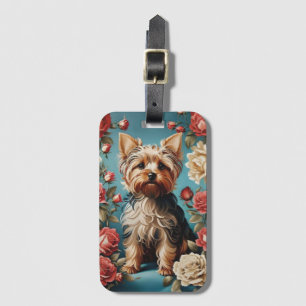 Elegant Yorkshire Terrier Portrait Rose Garden Luggage Tag