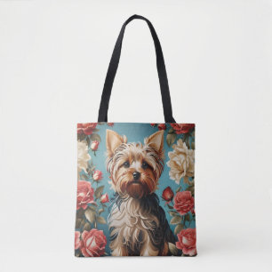 Elegant Yorkshire Terrier Portrait Rose Garden Tote Bag