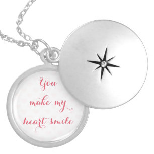 Elegant You Make My Heart Smile Love Quote Silver Locket Necklace