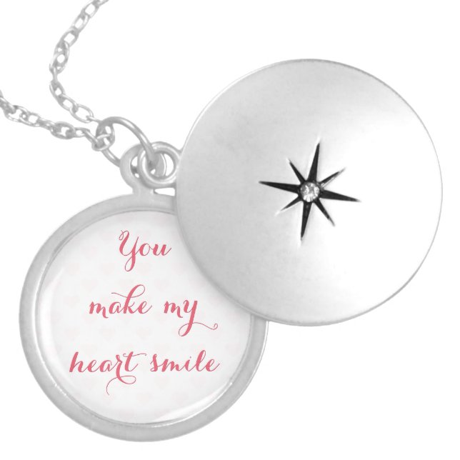 Elegant You Make My Heart Smile Love Quote Silver Locket Necklace (Front)