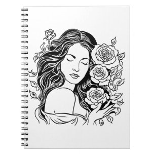Elegant young lady woman roses notebook