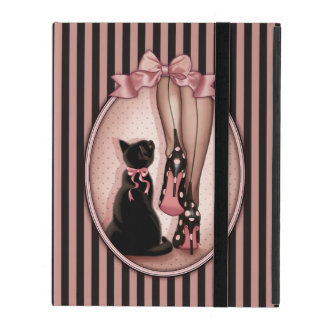 Elegant young woman and black cat iPad cover