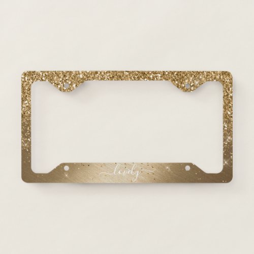 Elegant Your Text Glitter Gold License Plate Frame