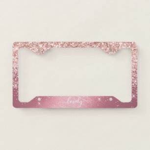 Elegant Your Text Glitter Pink License Plate Frame