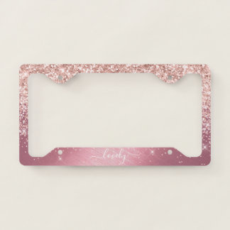 Elegant Your Text Glitter Pink License Plate Frame