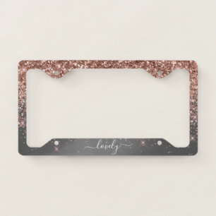 Elegant Your Text Glitter Rose Gold Dark Combo License Plate Frame