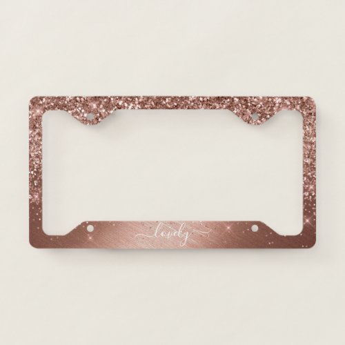 Elegant Your Text Glitter Rose Gold License Plate Frame