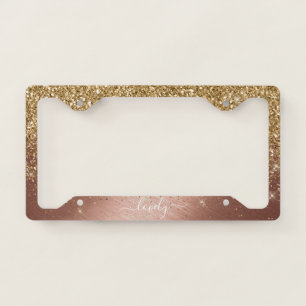 Elegant Your Text Glitter Rose Gold License Plate Frame