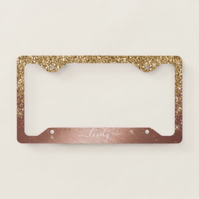 Elegant Your Text Glitter Rose Gold License Plate Frame (Front)