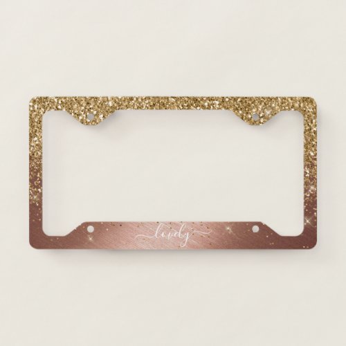 Elegant Your Text Glitter Rose Gold License Plate License Plate Frame