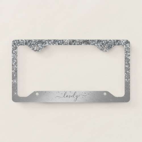 Elegant Your Text Glitter Silver License Plate Frame
