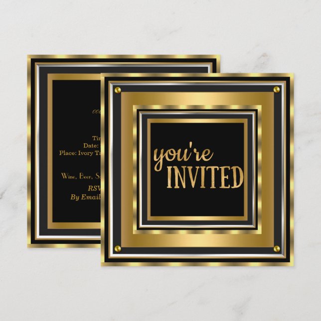 Elegant You're Invited Gold Faux foil Birthday Invitation (Front/Back)
