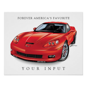 ELEGANT Z06 RED DRAWING POSTER