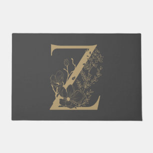 Elegant Z Boho Floral Monogram Initial Gray Gold Doormat