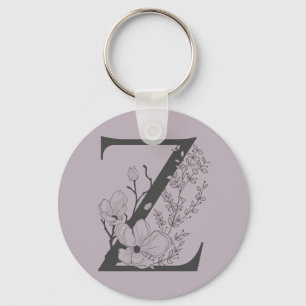 Elegant Z Boho Floral Monogram Initial Lilac Gray  Keychain