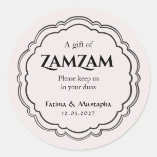 Elegant Zamzam Water Gift Favor with Custom names Classic Round Sticker