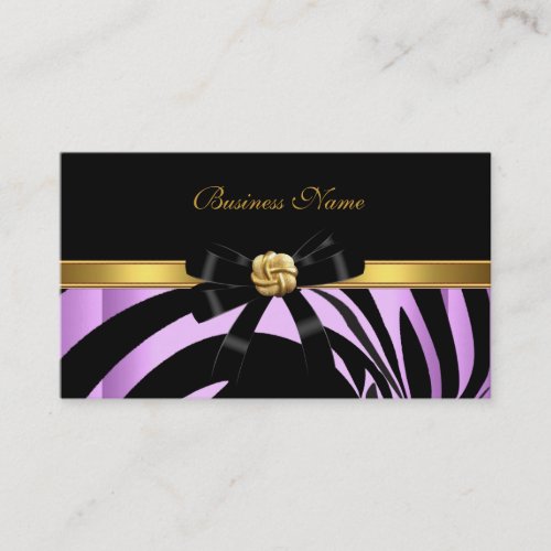 Elegant Zebra Black Lilac Gold Jewel Bow Business Cards