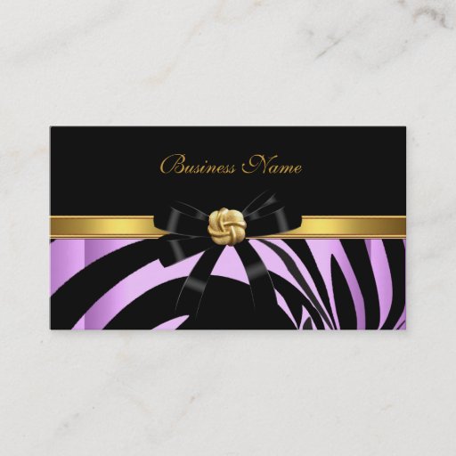 Customizable Elegant Zebra Black Lilac Gold Jewel Bow Business Cards