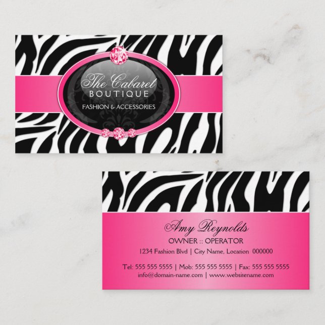 Elegant Zebra Fashion Jewelry Business Card (Front/Back)